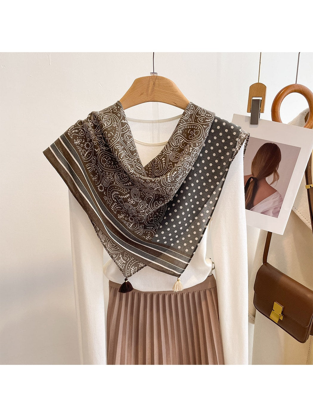 Scarvii - Paisley and Polka Spliced Print Square Scarf