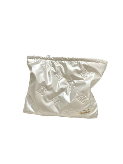 Cosbai – Quilted Cosmetic Bag with Bowknot Print