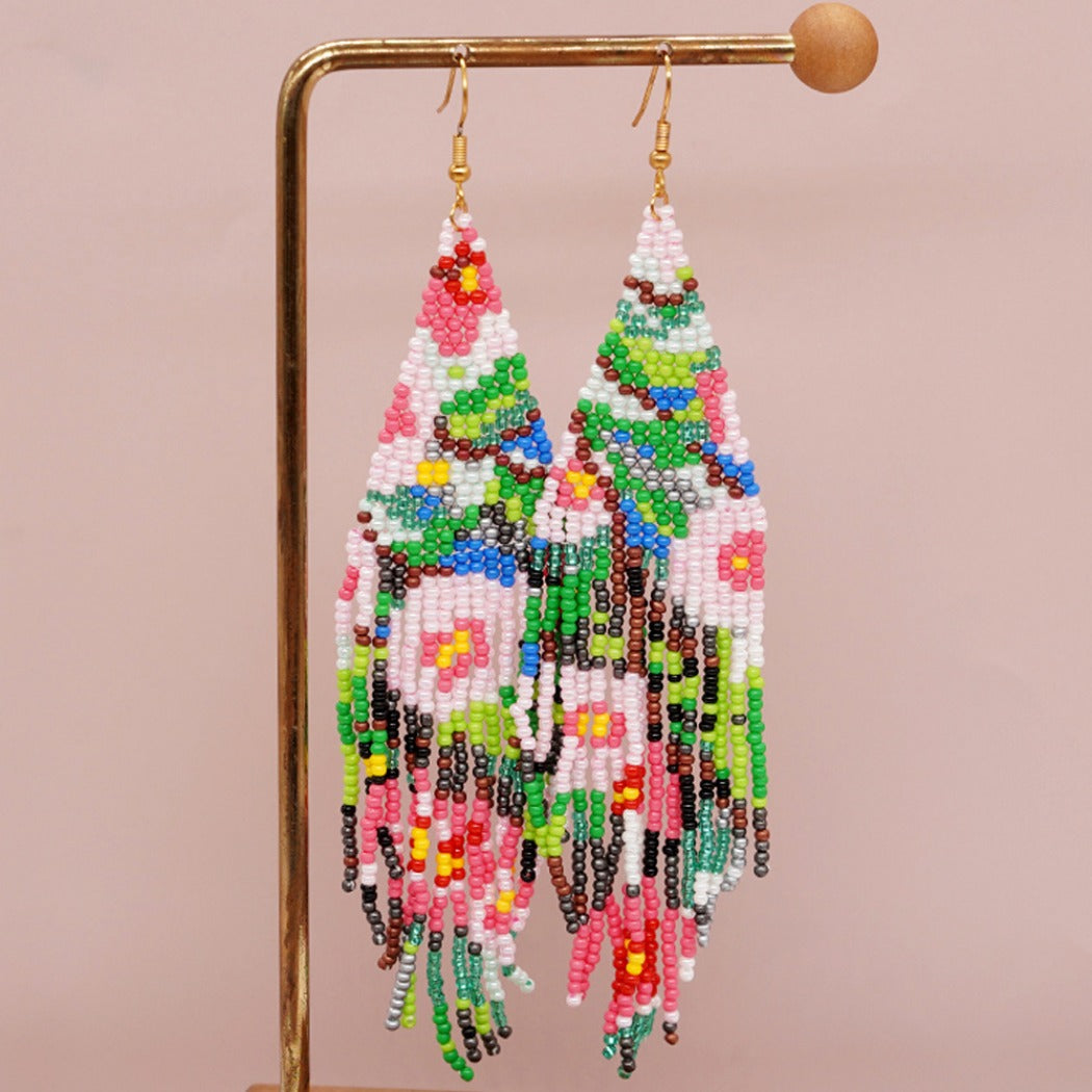 Earwish - Beaded Flag Tassel Earrings - Colorful & Boho