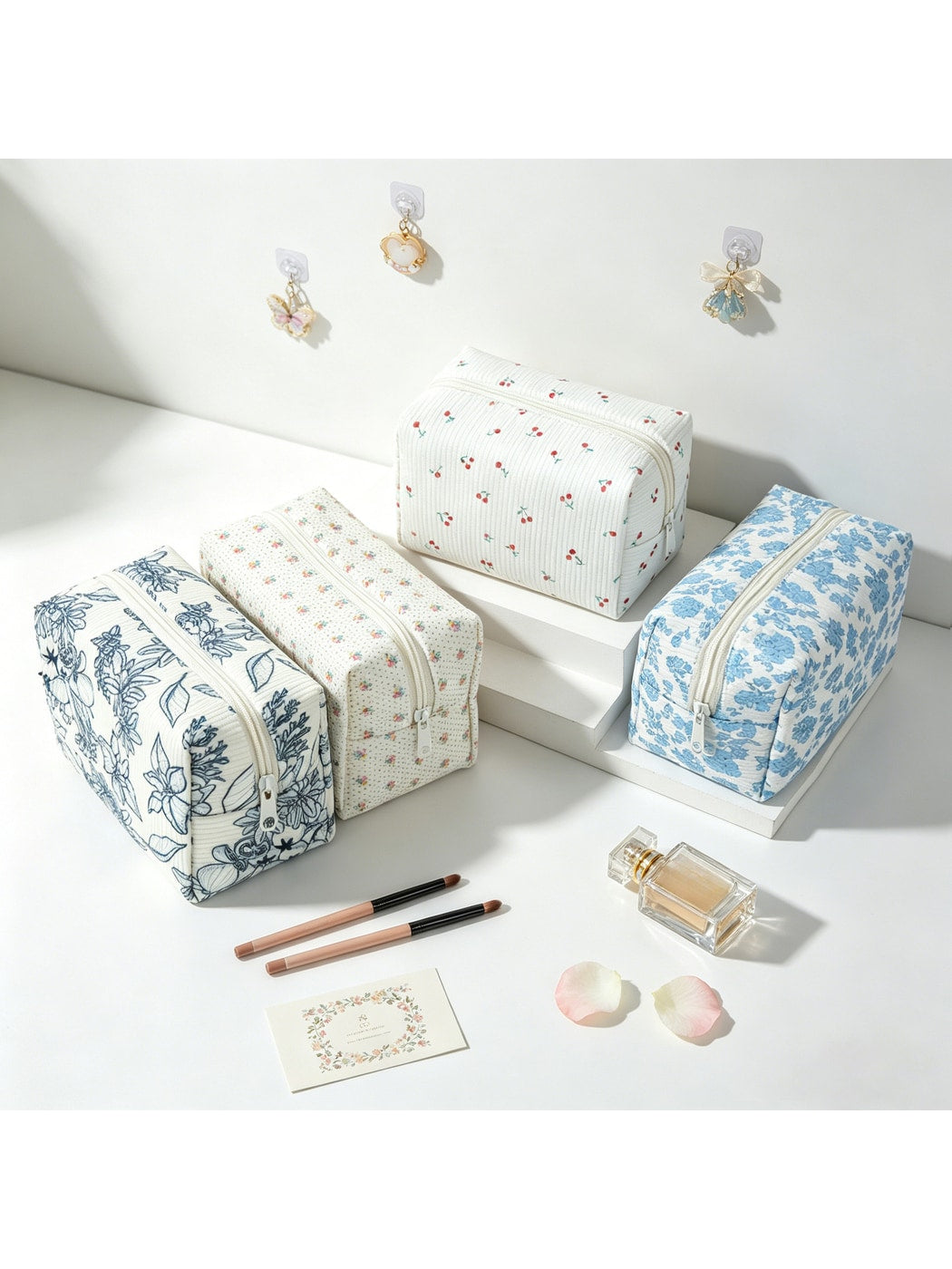 Cosbai - Floral Print Zipper Cosmetic Organizer Bag