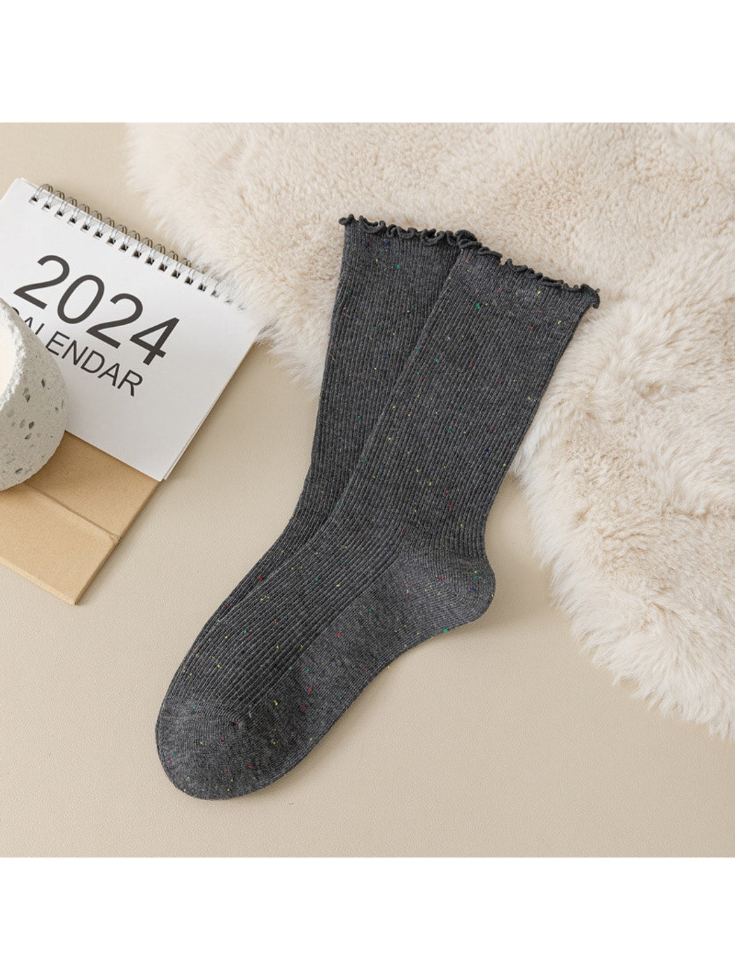 Rufia - Heathered Ribbed Casual Crew Socks