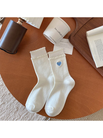 Rufia - Winter Mid-Calf Socks with Bow & Heart Print