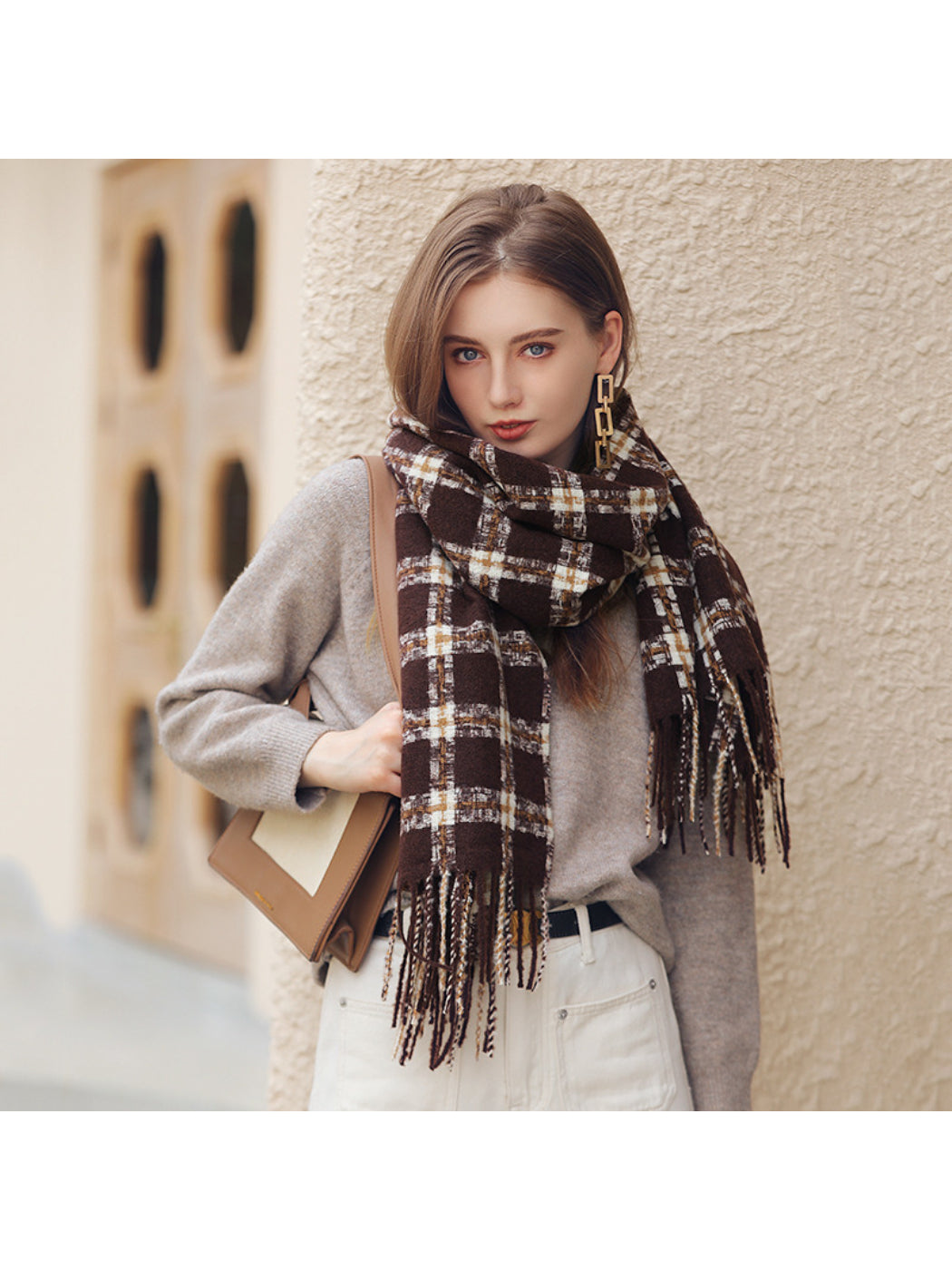 Scarvii - Classic Windowpane Plaid Fringe Scarf