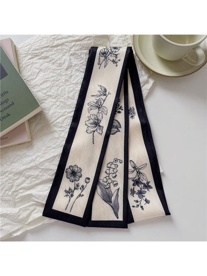 Scarvii Vintage Illustration Print Skinny Scarf