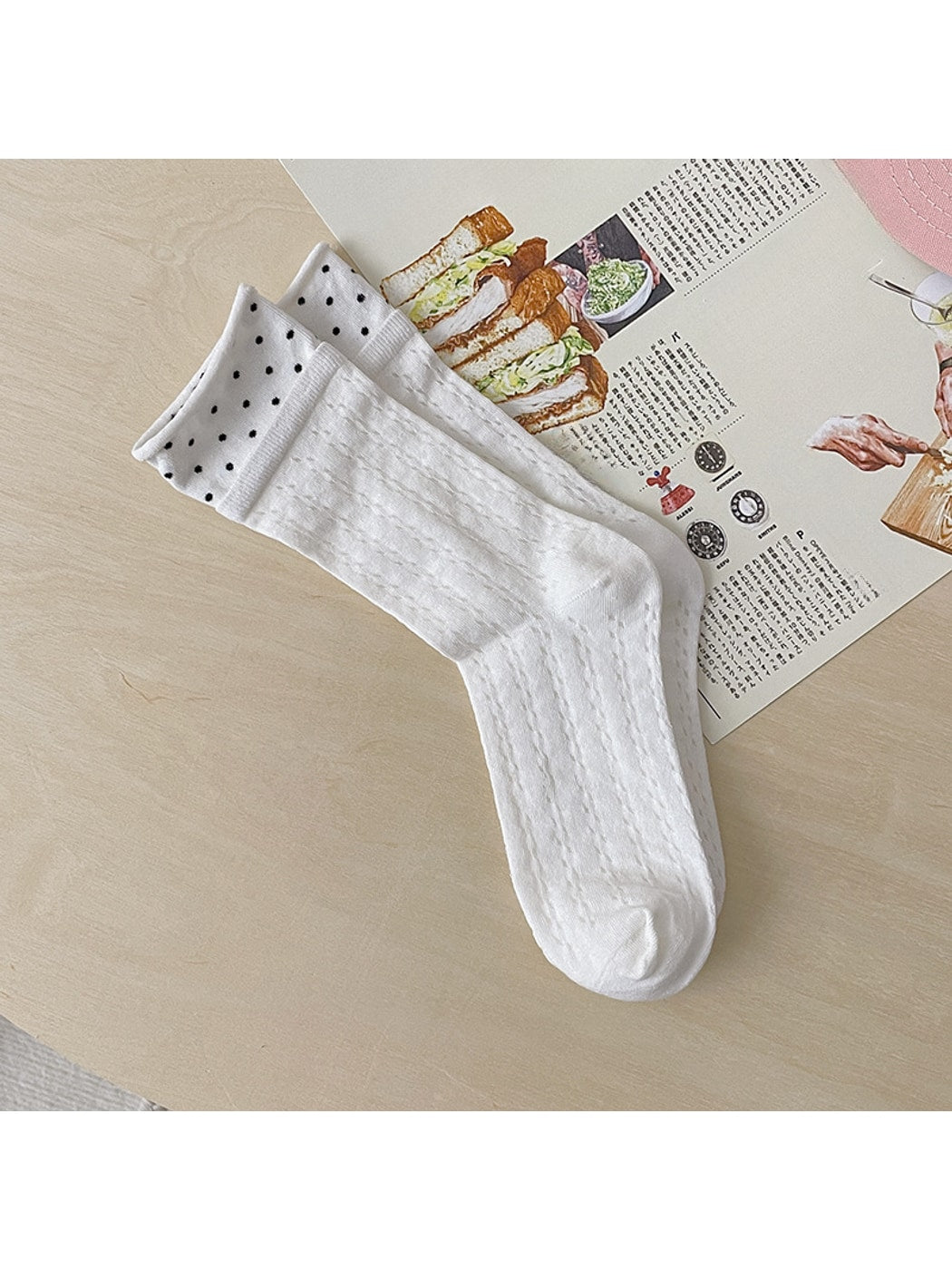 Rufia - Openwork Polka Dot Rolled Trim Crew Socks