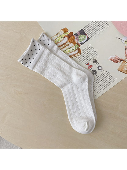 Rufia - Openwork Polka Dot Rolled Trim Crew Socks