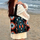 Cosbai - Boho Chic Geometric Shoulder Bag - Beige / Black