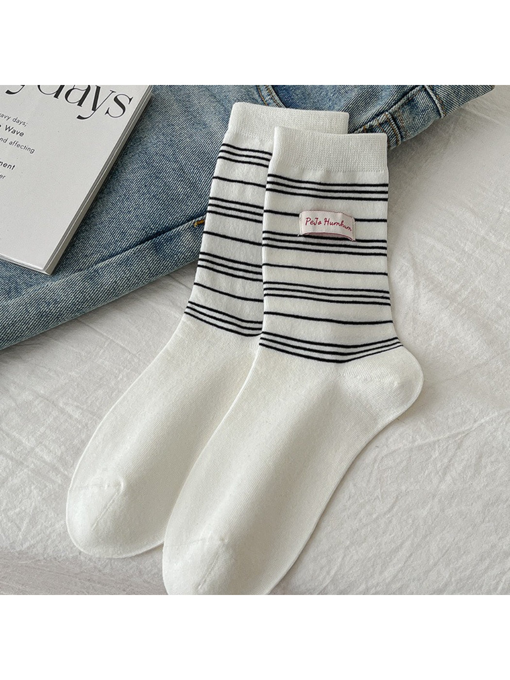 Rufia - Pinstripe Ribbed Crew Socks