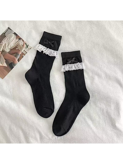 Rufia - Lace Trim Bow Detail Sweet Style Crew Socks