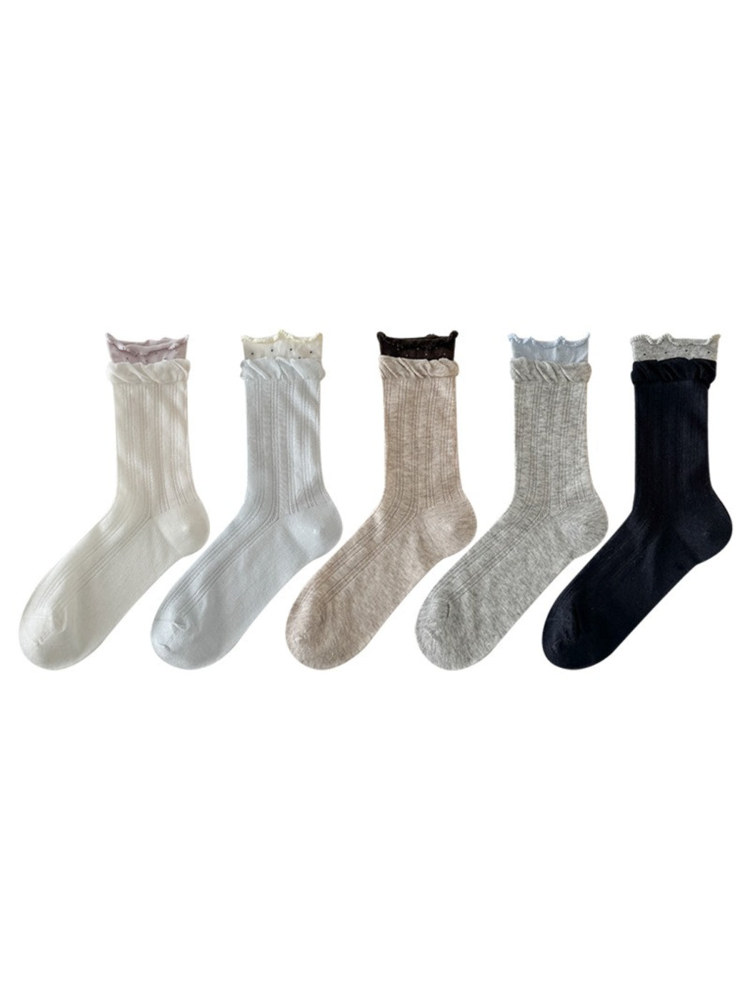 Rufia - Soft Ribbed Lace Cuff Crew Socks product image 1