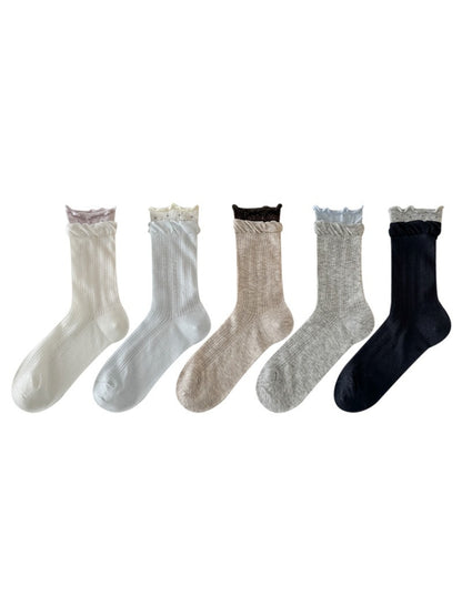Rufia - Soft Ribbed Lace Cuff Crew Socks product image 1