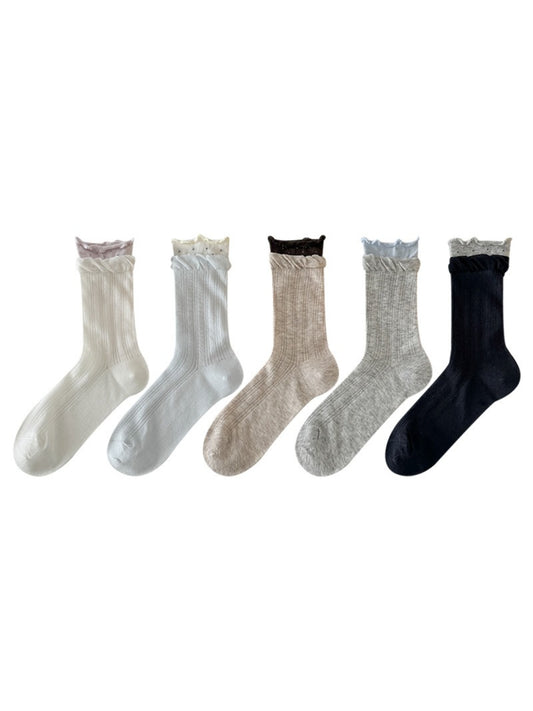 Rufia - Soft Ribbed Lace Cuff Crew Socks product image 1