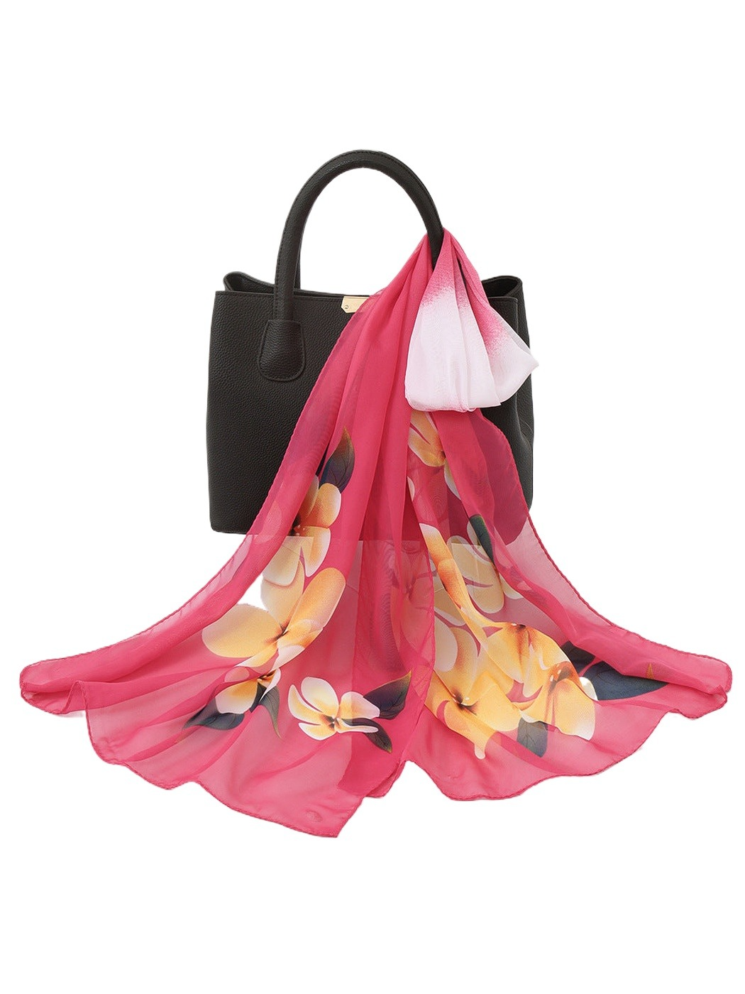 Scarvii - Large Floral Print Sheer Scarf