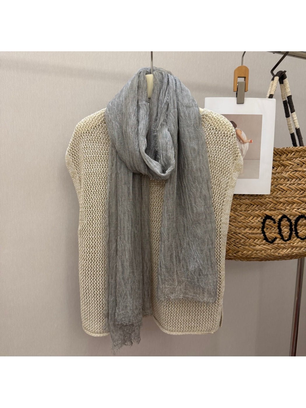 Scarvii - Solid Color Pleated Design Long Scarf