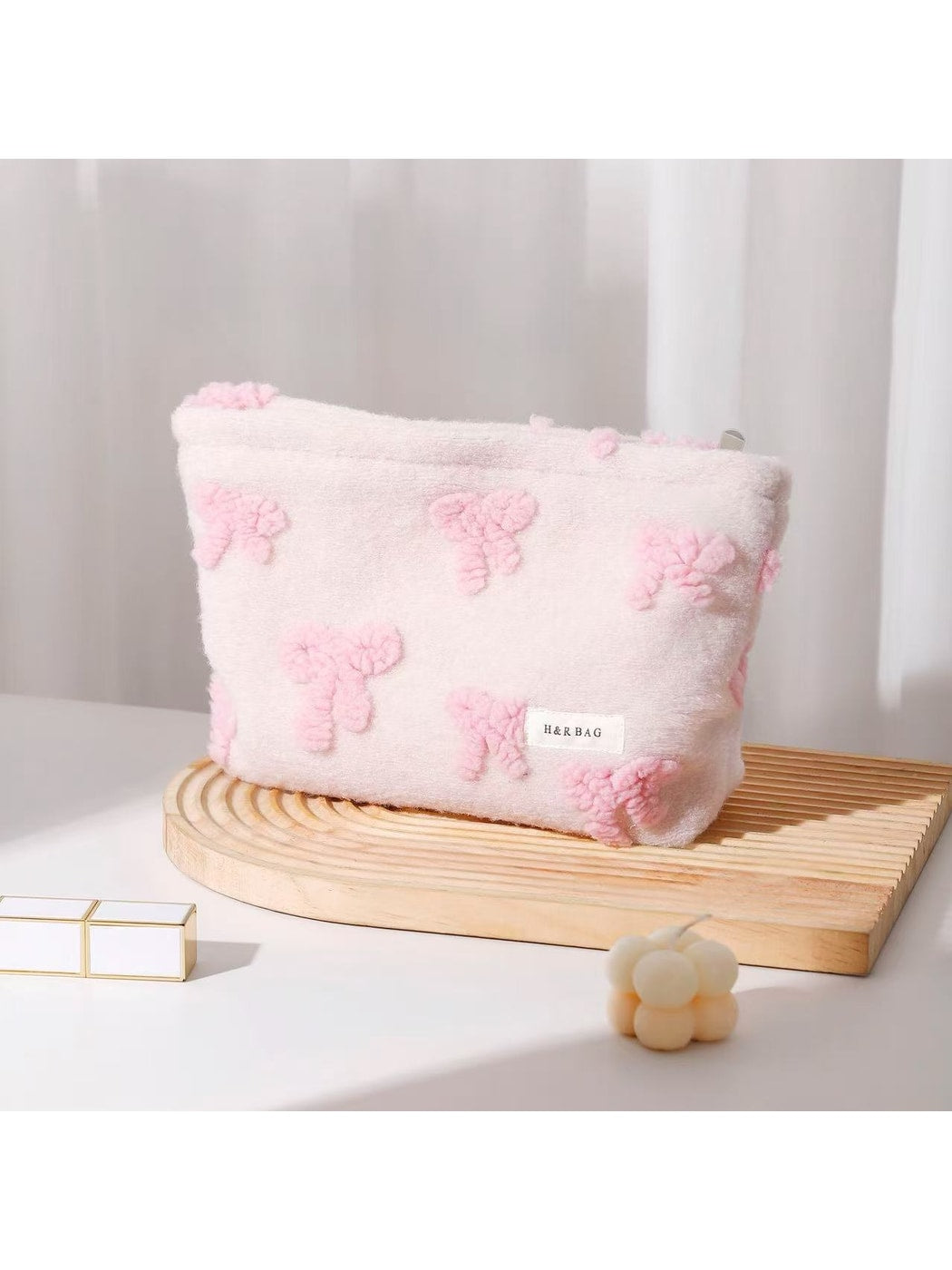 Cosbai - Bow Pattern Handheld Makeup Bag for Women