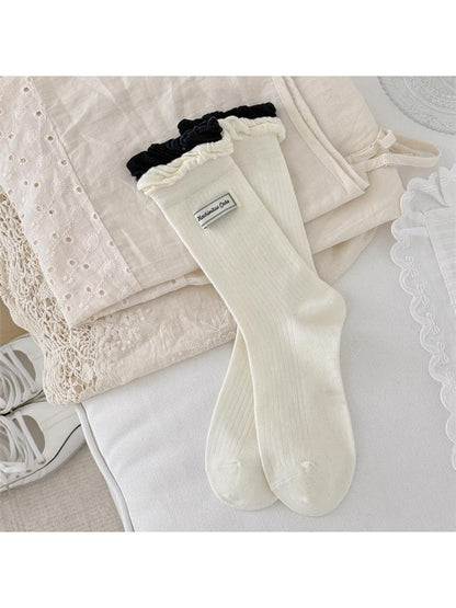 Rufia - Two-tone Ruffle Cuff Crew Socks