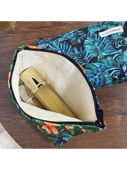 Cosbai - Tropical Plants Printed Cosmetic Organizer Bag