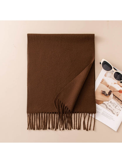 Scarvii - Solid Color Fringe Trim Long Scarf