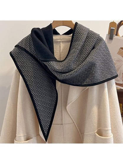 Scarvii - Herringbone Contrast Border Triangle Scarf