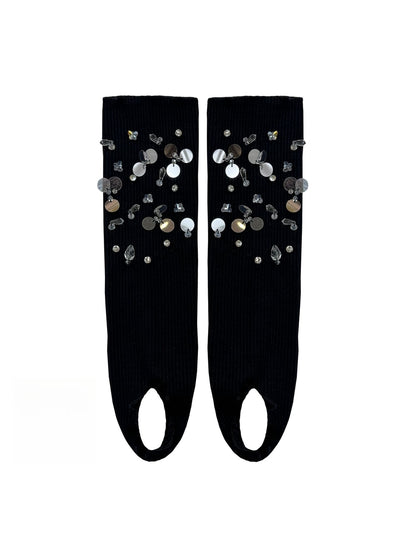 Cozyra - Sequin and Bead Ribbed Stirrup Leg Warmers