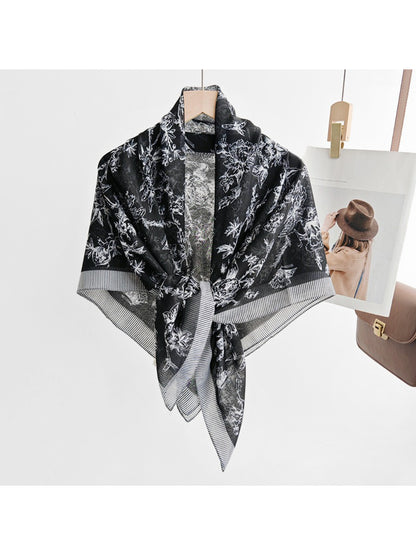 Scarvii Botanical Floral Line Art Square Scarf
