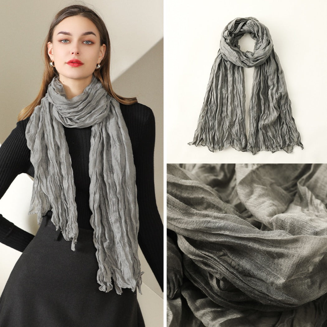 Scarvii - Solid Color Lightweight Ruched Scarf