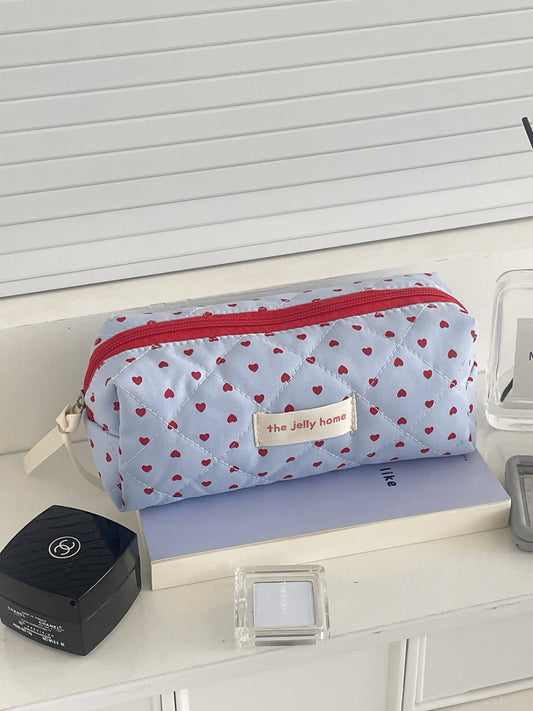 Cosbai blue heart-shaped quilted makeup bag