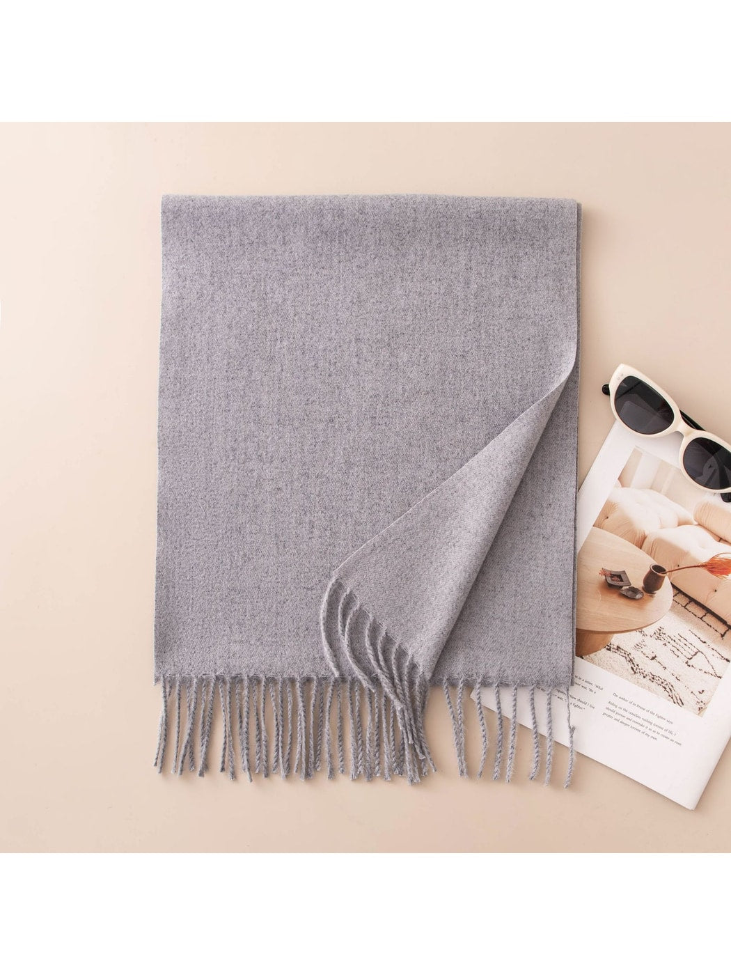 Scarvii - Solid Color Fringe Trim Long Scarf