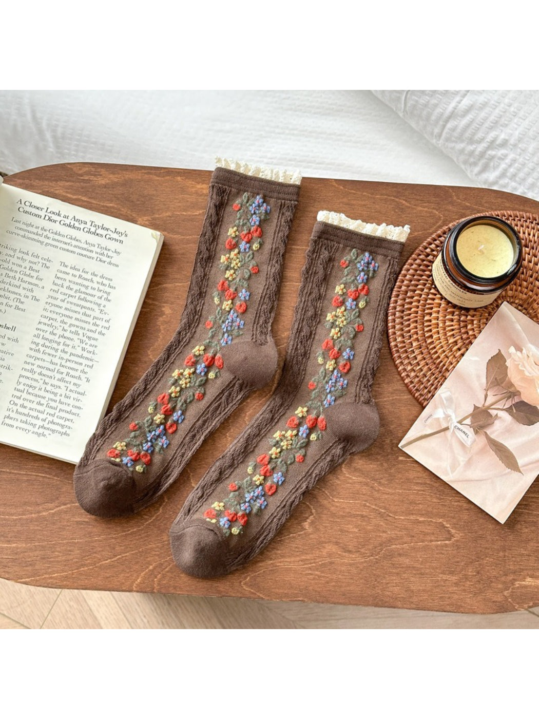 Rufia - Garden Trail Embroidered Crew Socks