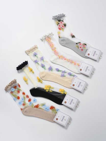 Rufia - Soft Sheer Floral Vine Crew Socks product image 1