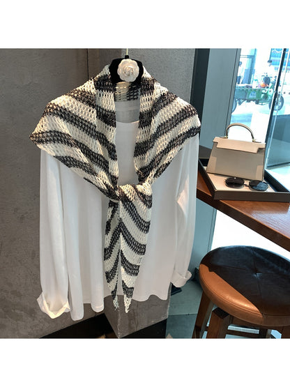 Scarvii - Striped Openwork Triangle Scarf Wrap