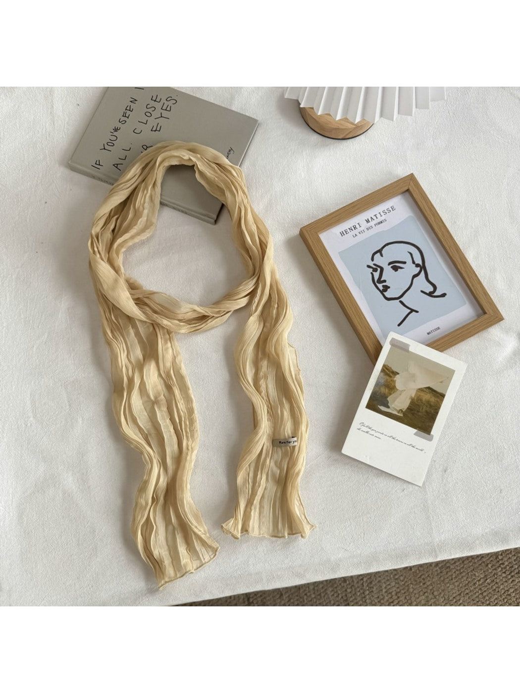 Scarvii - Pleated Solid Color Long Narrow Scarf