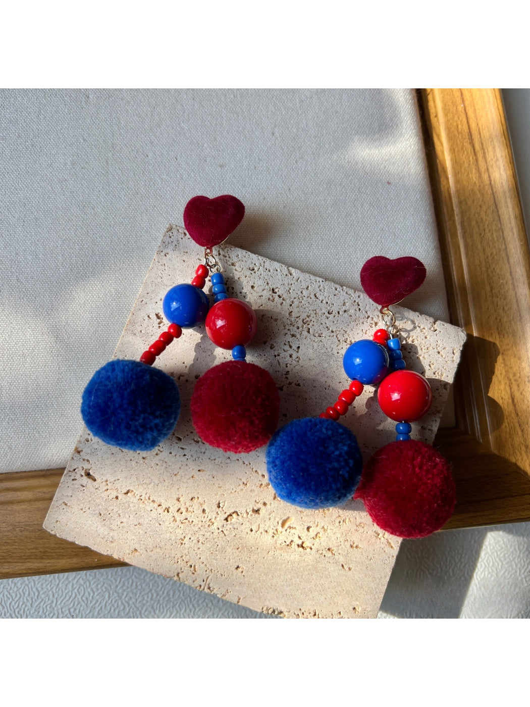 Earwish - Playful Pom Pom Heart Earrings