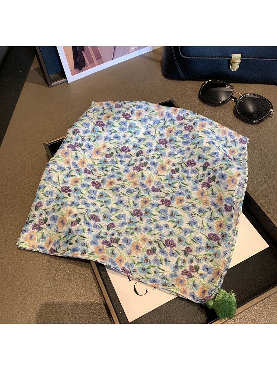 Scarvii - Floral Print Tassel Design Square Scarf
