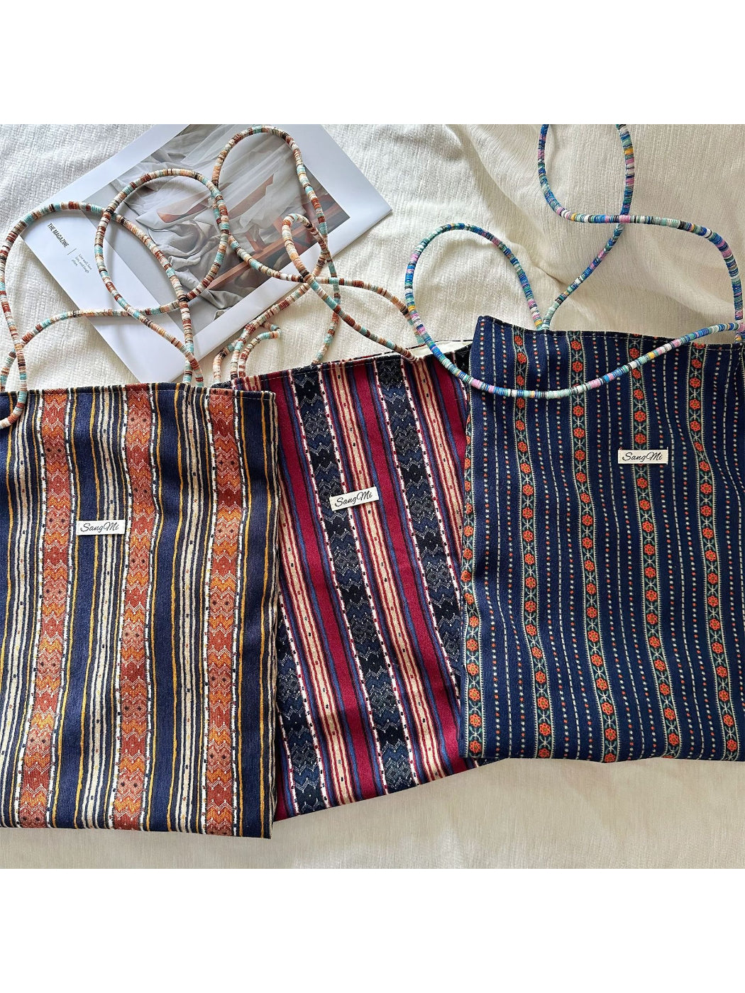 Cosbai - Stripe Pattern Soft Shoulder Bag