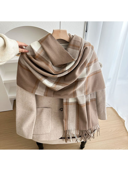 Scarvii - Soft Look Plaid Fringe Layering Scarf