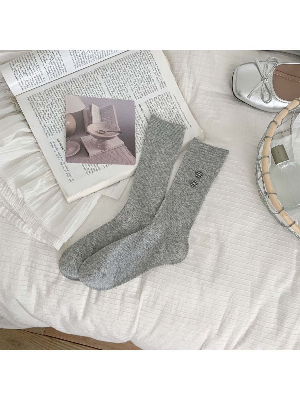 Rufia - Button Detail Ribbed Solid Color Crew Socks