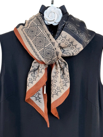 Scarvii - Navy Blue Boho Floral Printed Scarf