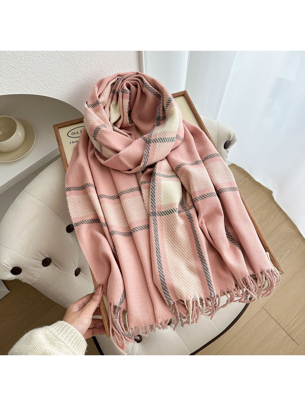 Scarvii - Soft Look Plaid Fringe Layering Scarf