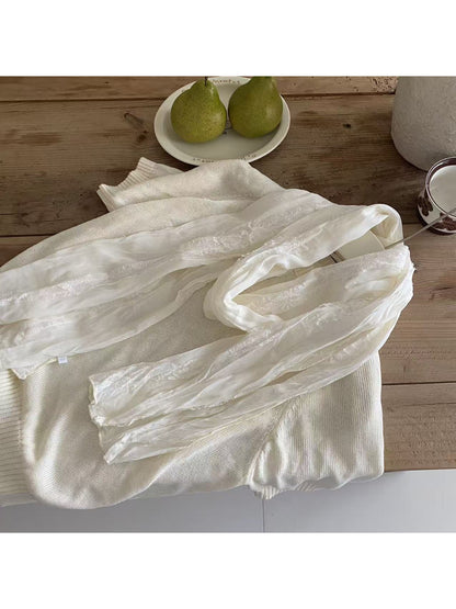 Scarvii - Lace Trim Sheer Long Scarf
