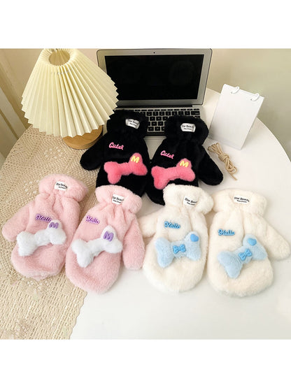 Gloving - Cute Bone Accent Plush Winter Mittens