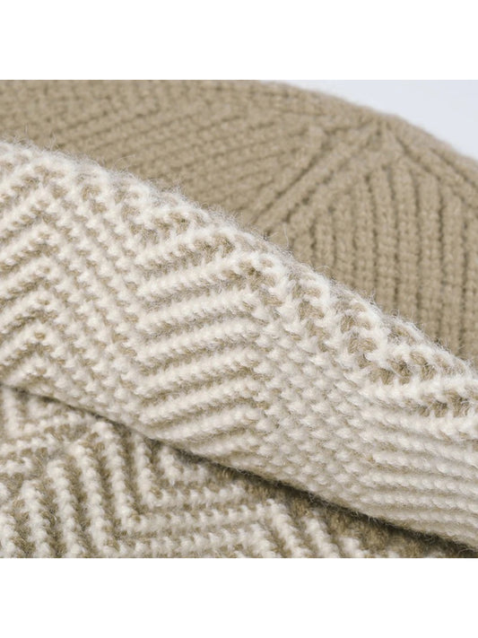 Haila - Herringbone Cuff Textured Knit Beanie