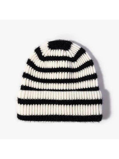 Haila - Striped Roll-Edge Knit Beanie