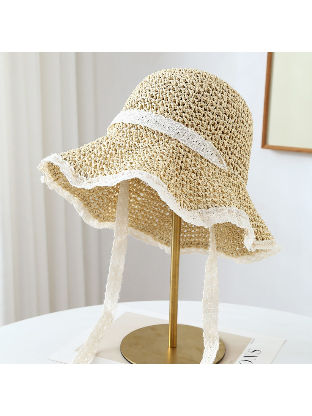 Haila - Lace Trim Foldable Round Crown Women's Hat