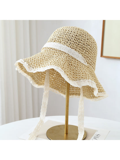 Haila - Lace Trim Foldable Round Crown Women's Hat