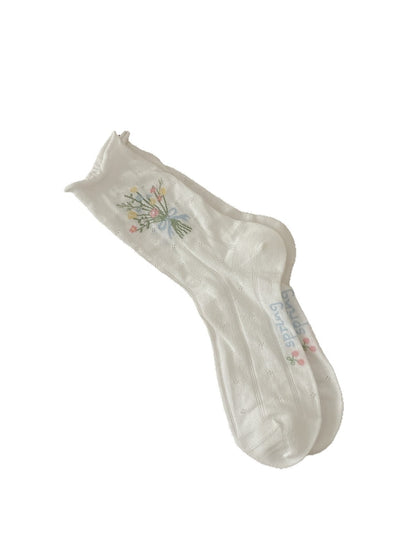 Rufia - Ruffle Cuff Floral Pattern Crew Socks