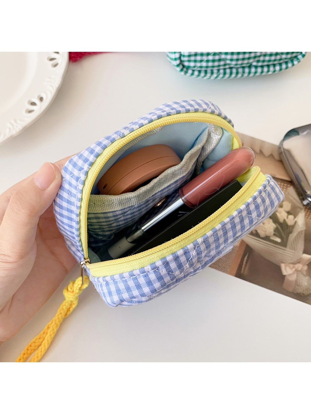 Cosbai - Square Plaid Everyday Storage Zipper Pouch Bag