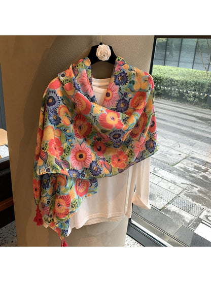 Scarvii - Garden Floral Print Draped Shawl Scarf