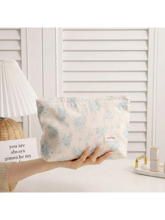Cosbai floral makeup bag shown standing upright with visible flower design