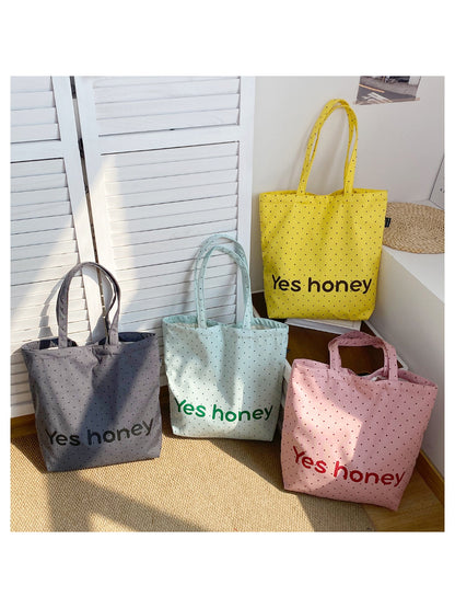 Cosbai Dot Print Graphic Tote Bag front view with black and white polka dot pattern